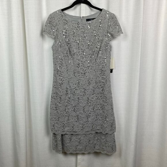 Alex Evenings Gray Lace Sequin Sheath Cocktail Dress Sz.10 NWT - Picture 1 of 11